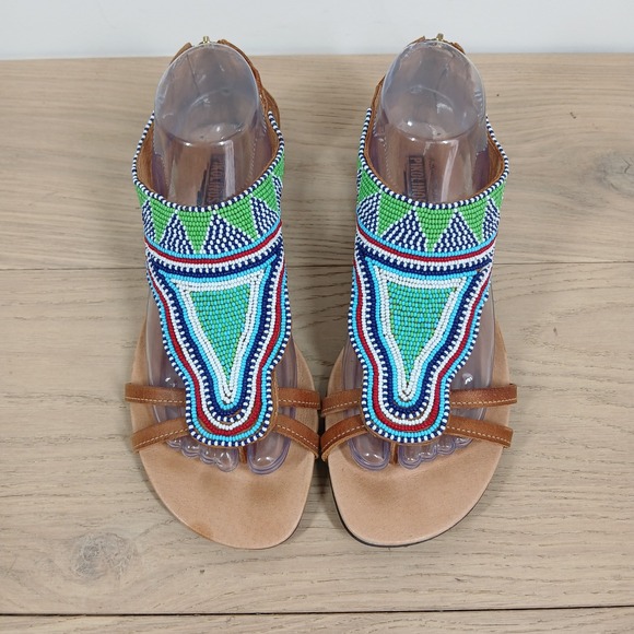 Pikolinos Sandals Women 9 Boho Beaded Leather Strappy Wedge Festival Bohemian - Picture 6 of 10